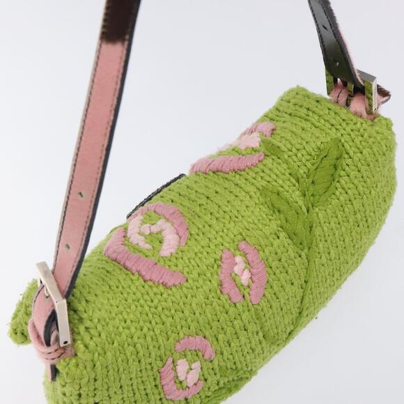 FENDI Mamma Baguette Shoulder Bag Wool Green Silver - Picture 6 of 13